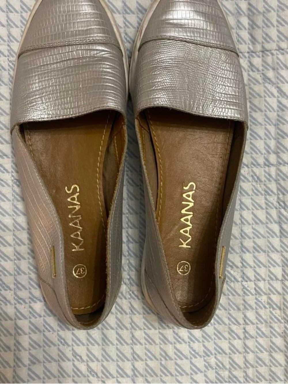 Kaanas Metallic Taupe Croc-Embossed Slip-On Loafers